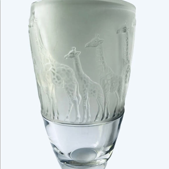 Vtg Natchmann Safari Series Giraffes On Parade Frosted Clear Large Crystal Vase - Picture 2 of 7